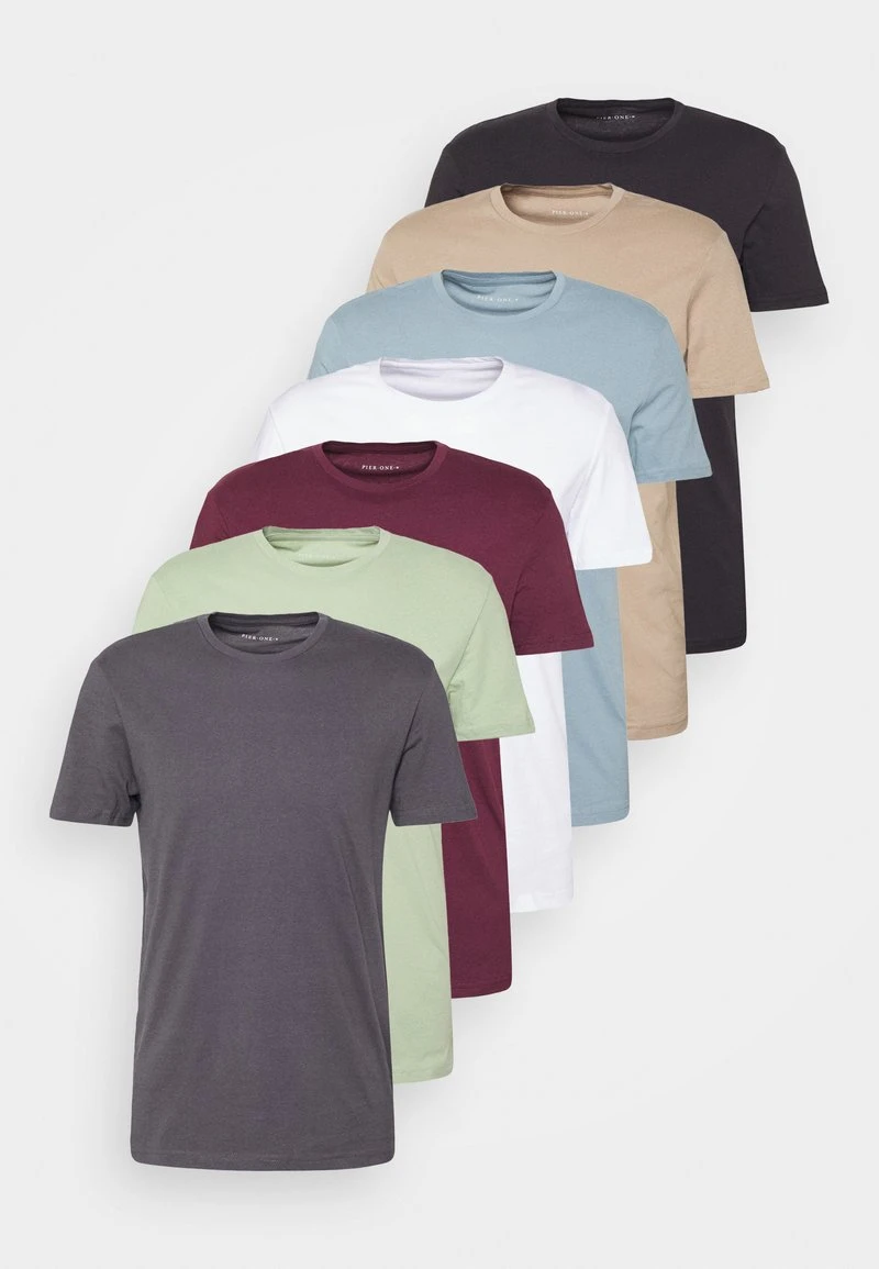 Pier One 7 PACK - T-Shirt Basic - Black/green/bordeaux 3 Pier One 7 PACK - T-Shirt Basic - Black/green/bordeaux